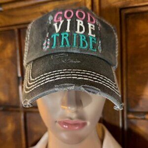Kbethos Vintage GOOD VIBE TRIBE Embroidered Distressed Washed Black Cap